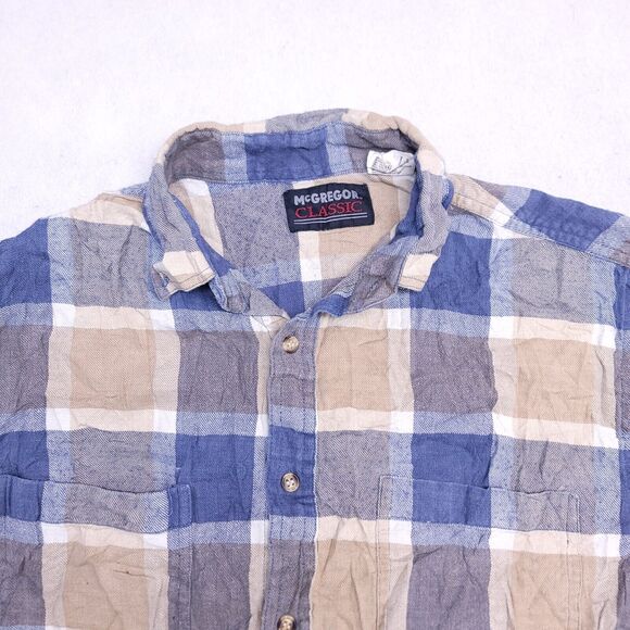 McGregor Classic Buffalo Check Flannel Button Up Shirt Mens Size L Blue Brown - Picture 1 of 10